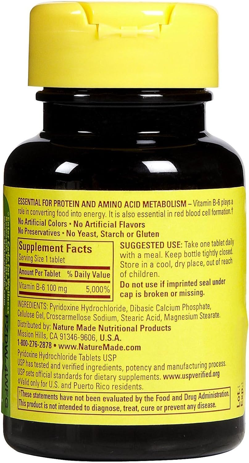 100 ct Nature Made Vitamin B6 Tablets, 100 mg - Essential Daily Supplement for Health