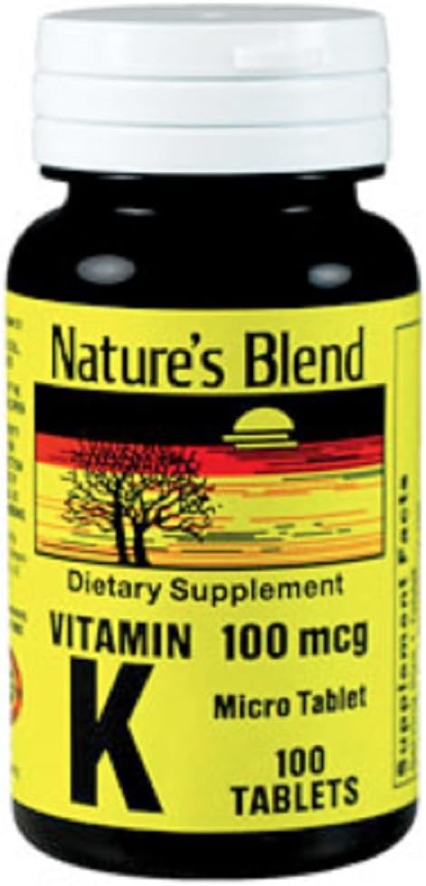 100 Ct Nature's Blend Vitamin K 100Mcg Tablets for Bone Health and Blood Clotting Support