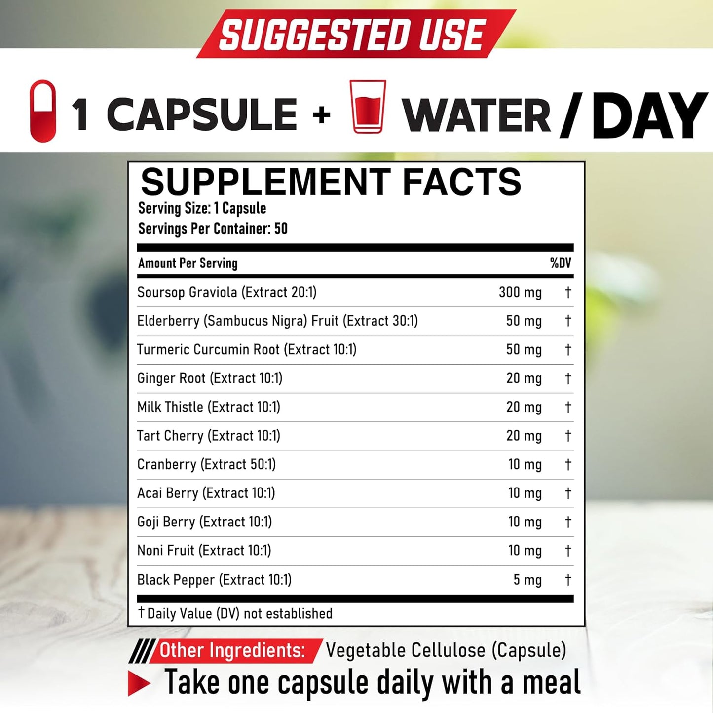100-Day Supply DEDICAD Graviola Soursop Leaves Capsules - 2 Packs of 50 Capsules - 11in1 Extract with Elderberry, Turmeric, Ginger, Milk Thistle, Cranberry - Mood, Immune & Body Health Support