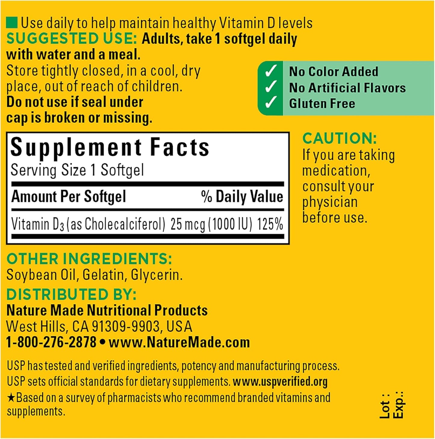 100 Day Supply Nature Made Vitamin D3 1000 IU (25 mcg) Softgels - Bone, Teeth, Muscle, Immune Health Support - 200 Softgels