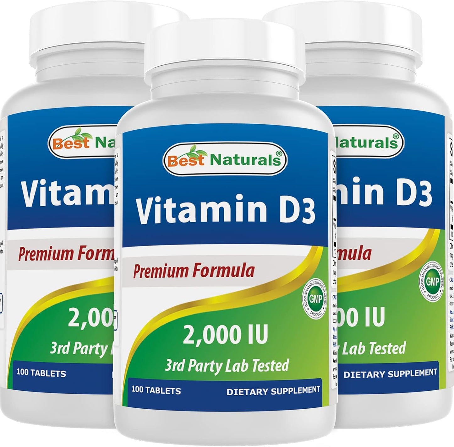 100-Day Supply of Best Naturals Vitamin D3 2000 IU Tablets for Immune Health, Strong Bones, Teeth, and Muscle Support - 300 Count