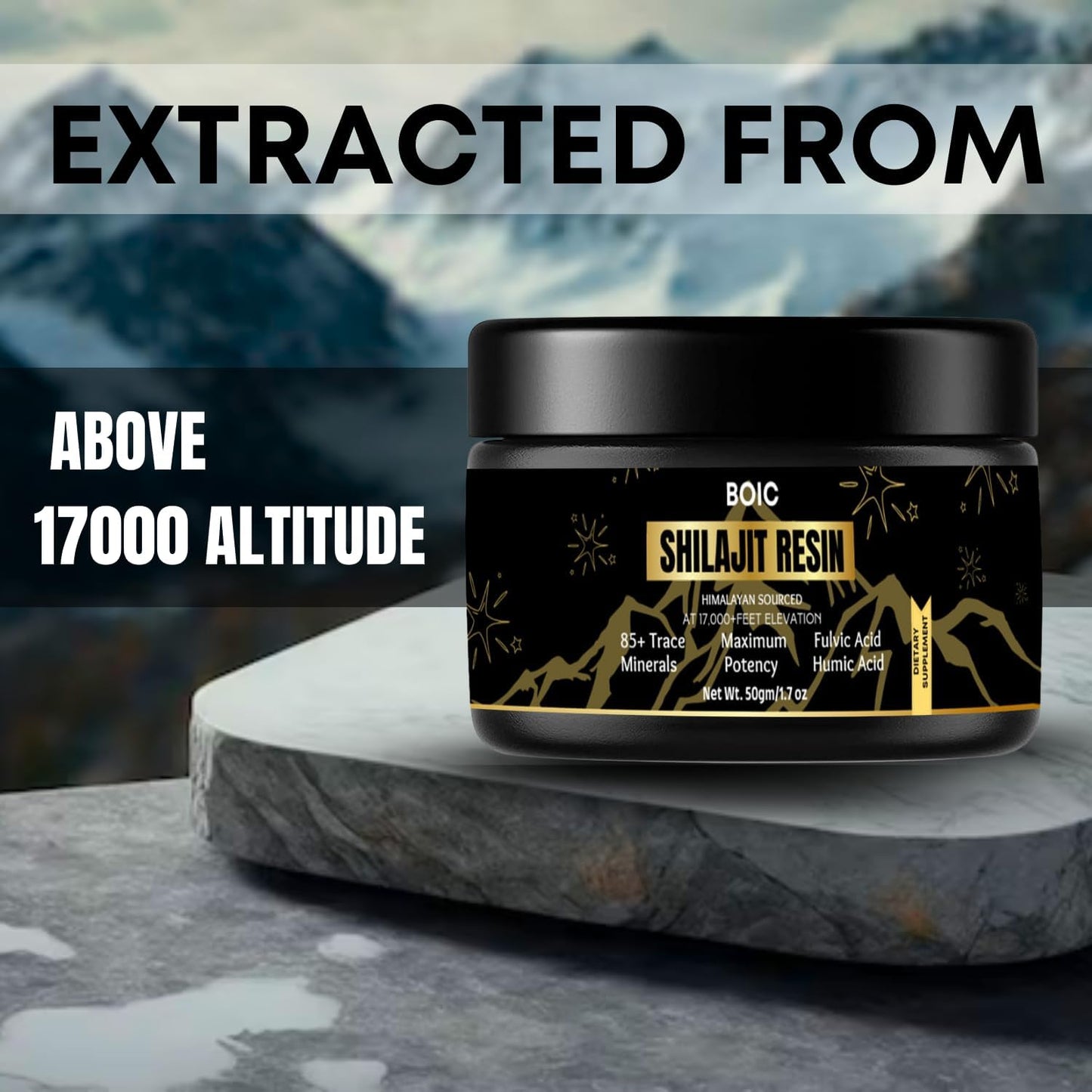 100-Day Supply of BOIC Pure Black Himalayan Shilajit Resin for Energy and Immune Support - 50g / 1.7oz for Men and Women