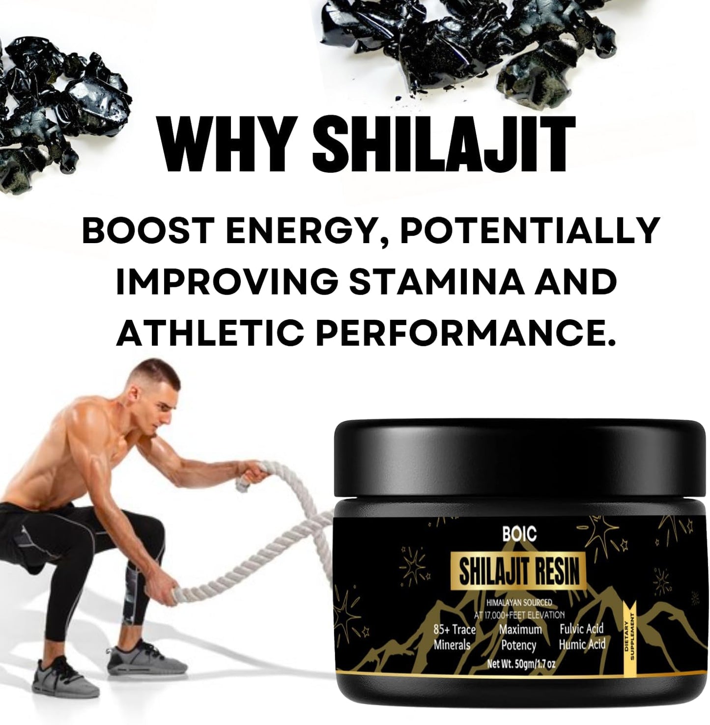 100-Day Supply of BOIC Pure Black Himalayan Shilajit Resin for Energy and Immune Support - 50g / 1.7oz for Men and Women