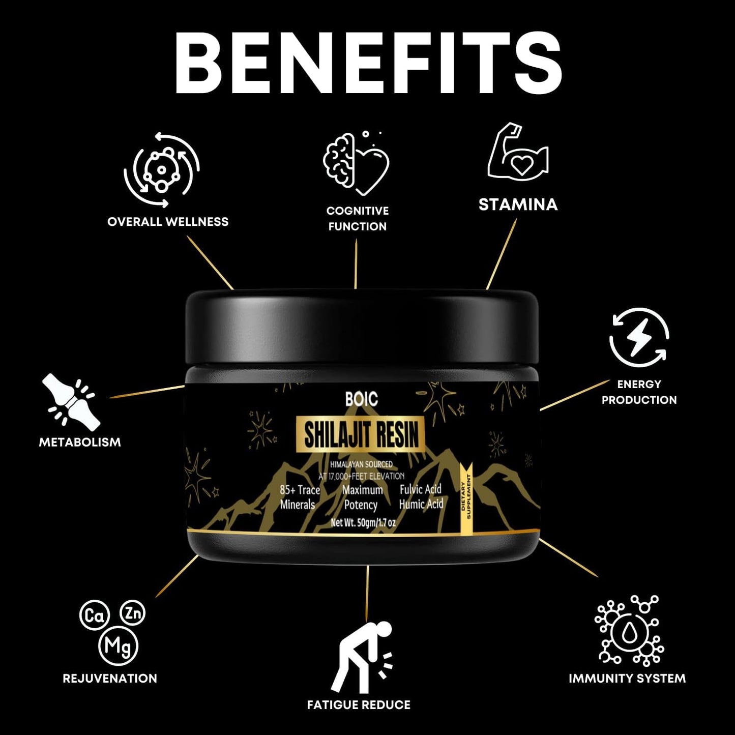 100-Day Supply of BOIC Pure Black Himalayan Shilajit Resin for Energy and Immune Support - 50g / 1.7oz for Men and Women