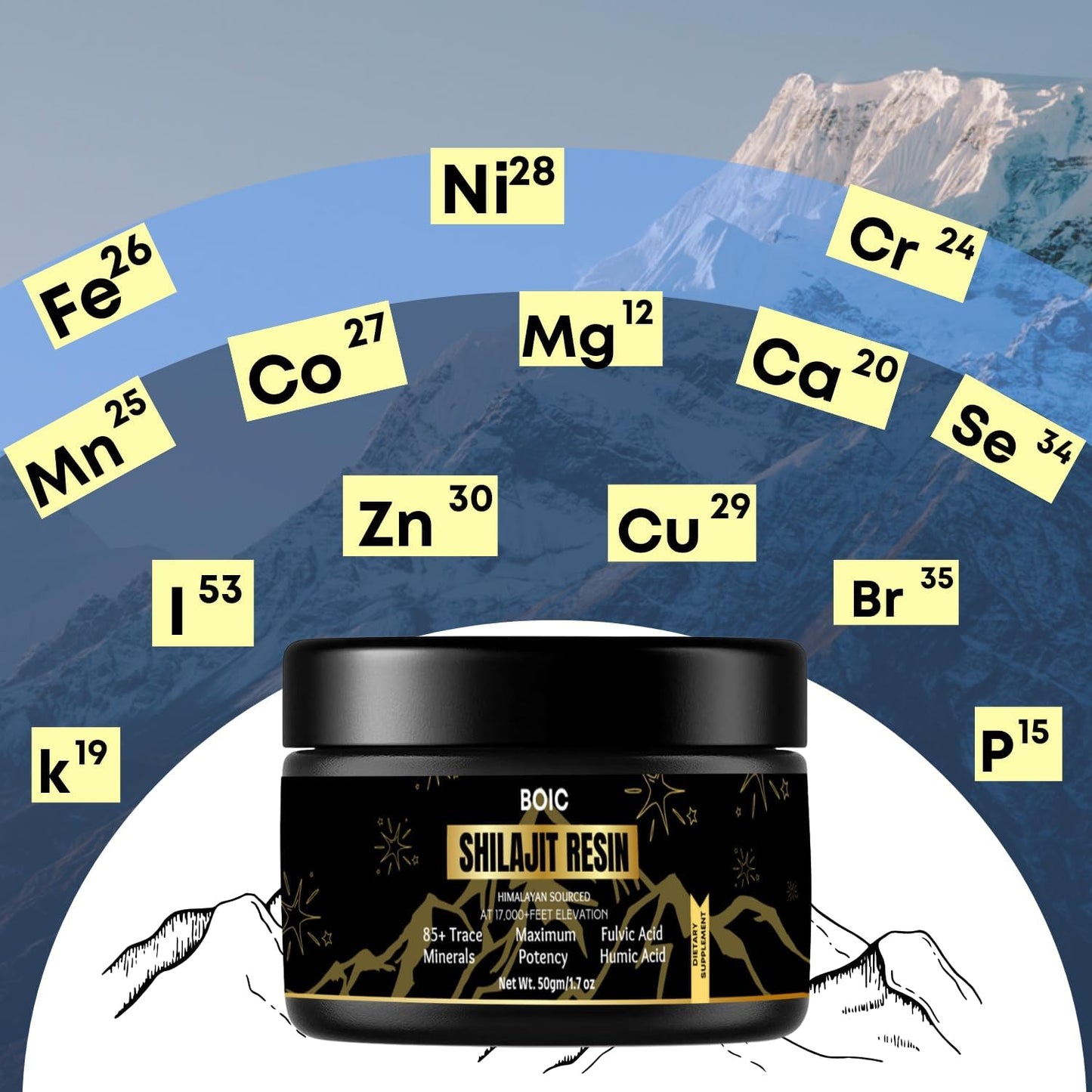 100-Day Supply of BOIC Pure Black Himalayan Shilajit Resin for Energy and Immune Support - 50g / 1.7oz for Men and Women
