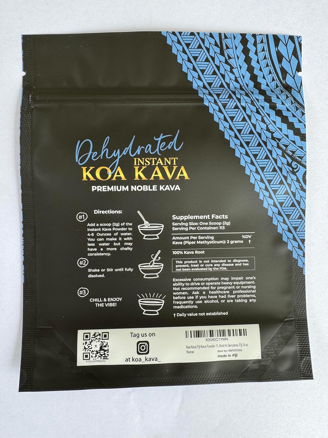 100% Dehydrated Instant Green Fijian Kava Root Powder, 8 oz Bag - Koa Kava's Instant Kava Powder