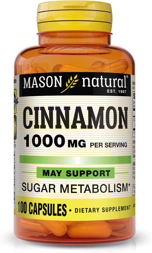 100 Ea MASON NATURAL Cinnamon 1000 mg Capsules - Natural Dietary Supplement for Health and Wellness