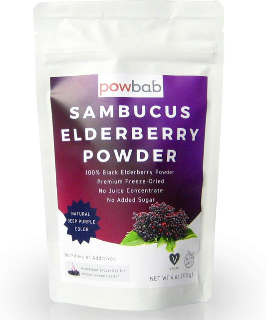 100% Freeze-Dried Organic Chilean Elderberry Powder (4 oz) - Immune System Boost for Cold Symptoms and Circulation Health. No Juice Concentrate, No Sugar Added, No Fillers.