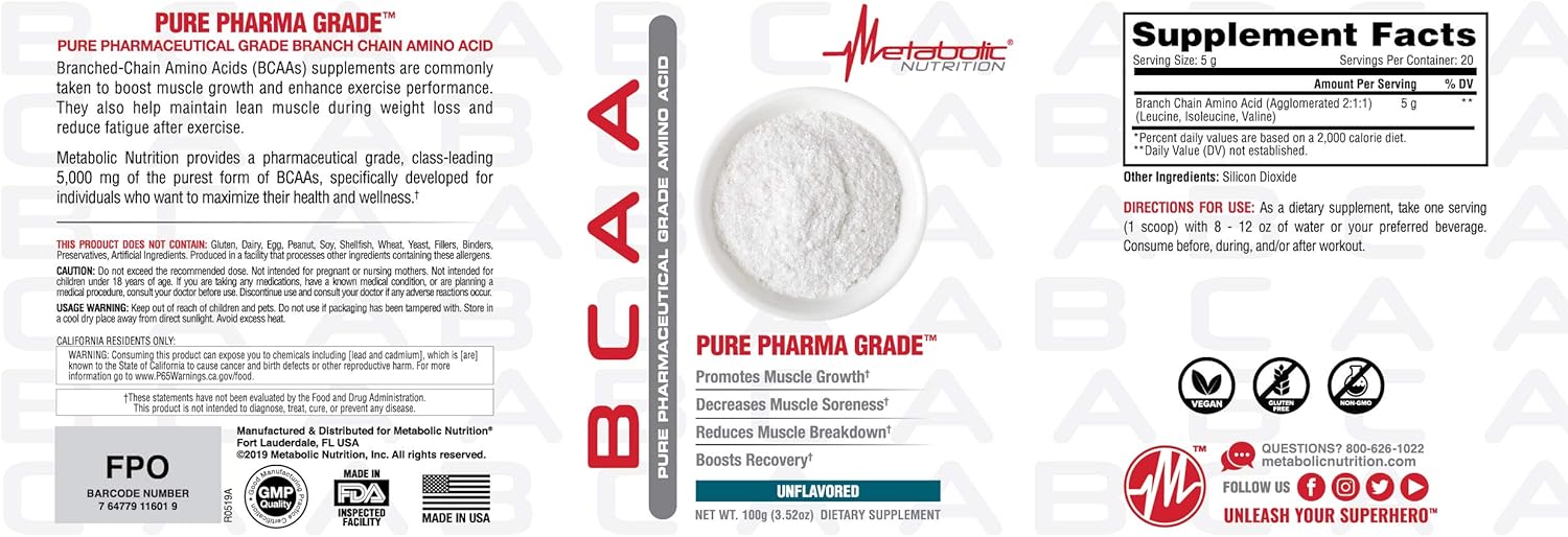 100 Grams Powder Metabolic Nutrition BCAA Supplement
