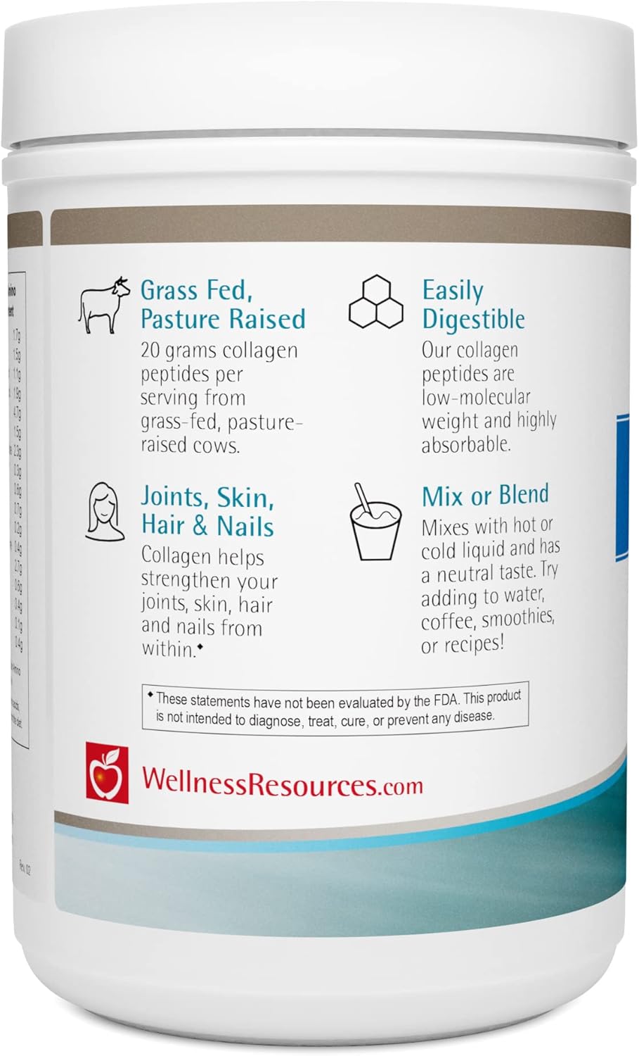 100% Grass Fed Collagen Peptides Powder - Hydrolyzed Type I & III, Unflavored - 500g/17.6oz - Premium Wellness Resource