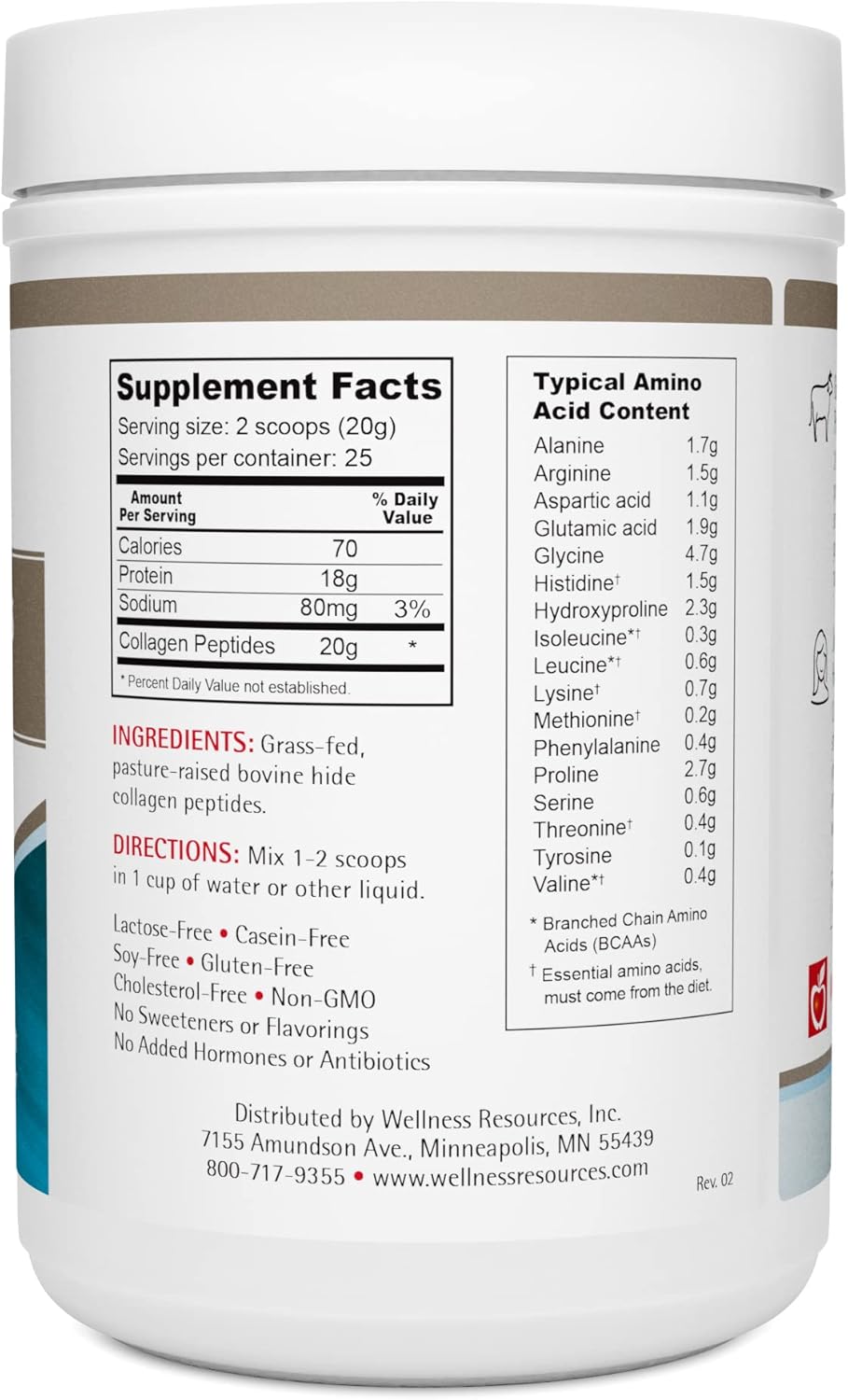 100% Grass Fed Collagen Peptides Powder - Hydrolyzed Type I & III, Unflavored - 500g/17.6oz - Premium Wellness Resource