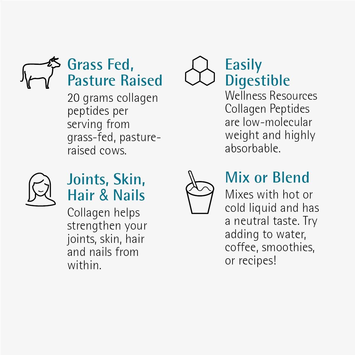 100% Grass Fed Collagen Peptides Powder - Hydrolyzed Type I & III, Unflavored - 500g/17.6oz - Premium Wellness Resource