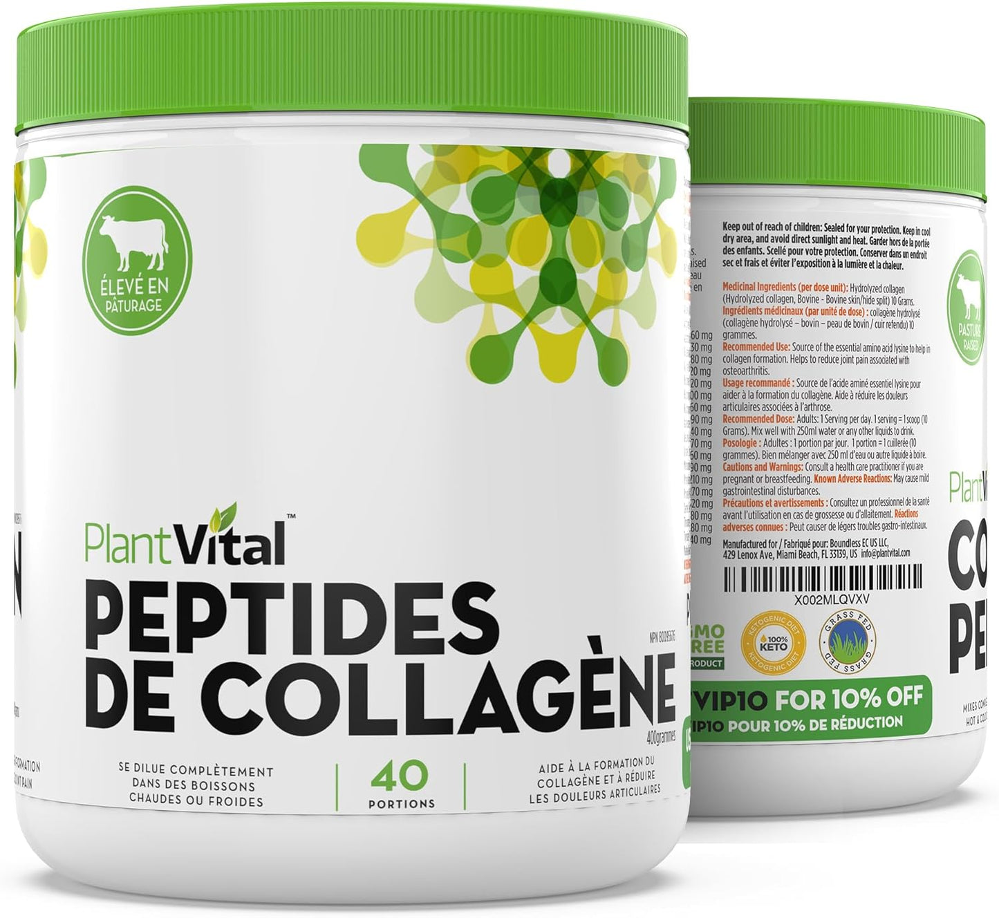 100% Grass-Fed Collagen Peptides Powder - Non-GMO, Paleo Friendly - Unflavored, Made in USA - 40 Servings, 400g (Pack of 2)