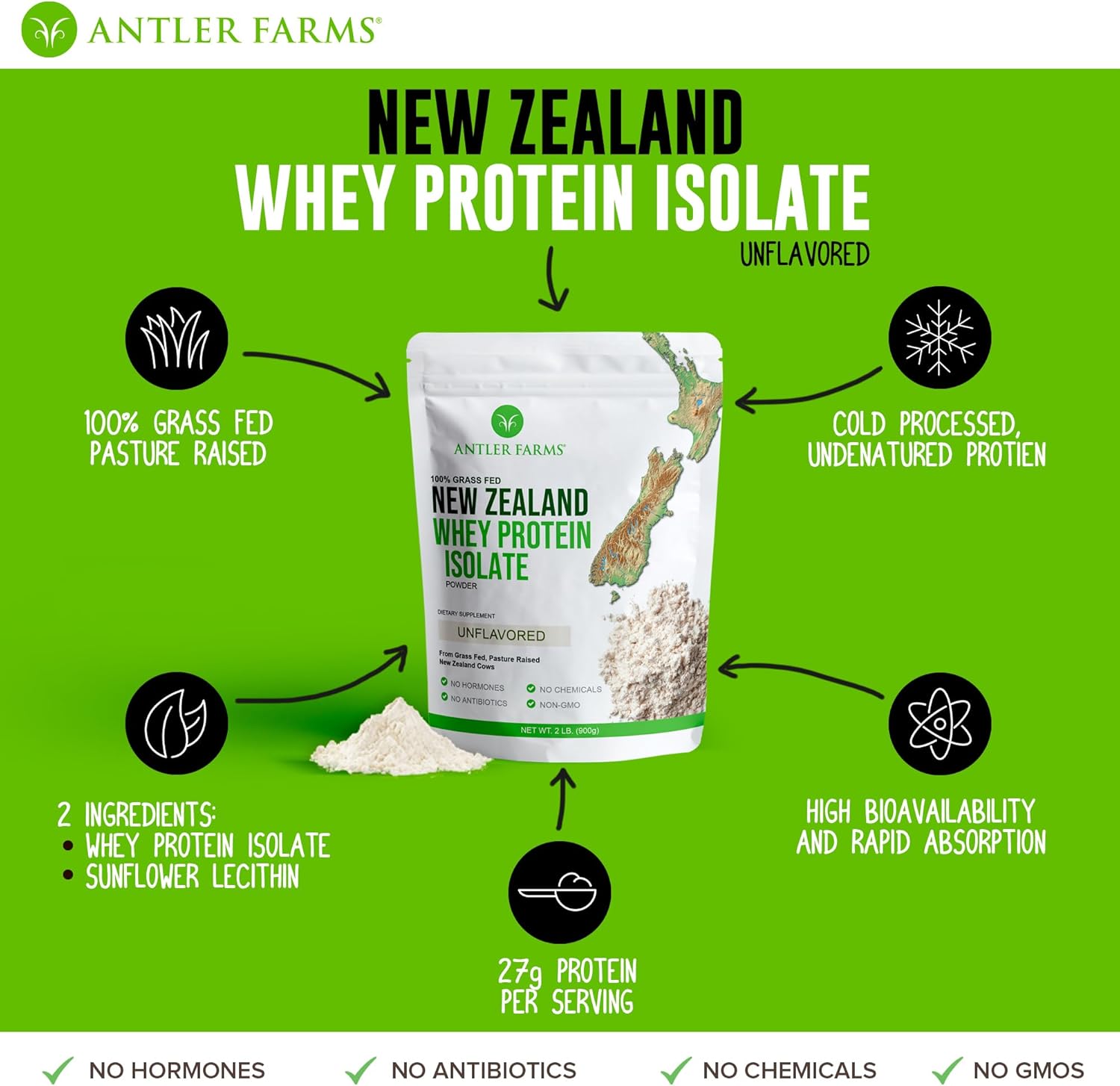 100% Grass Fed New Zealand Whey Protein Isolate & Collagen Powder Bundle from Antler Farms