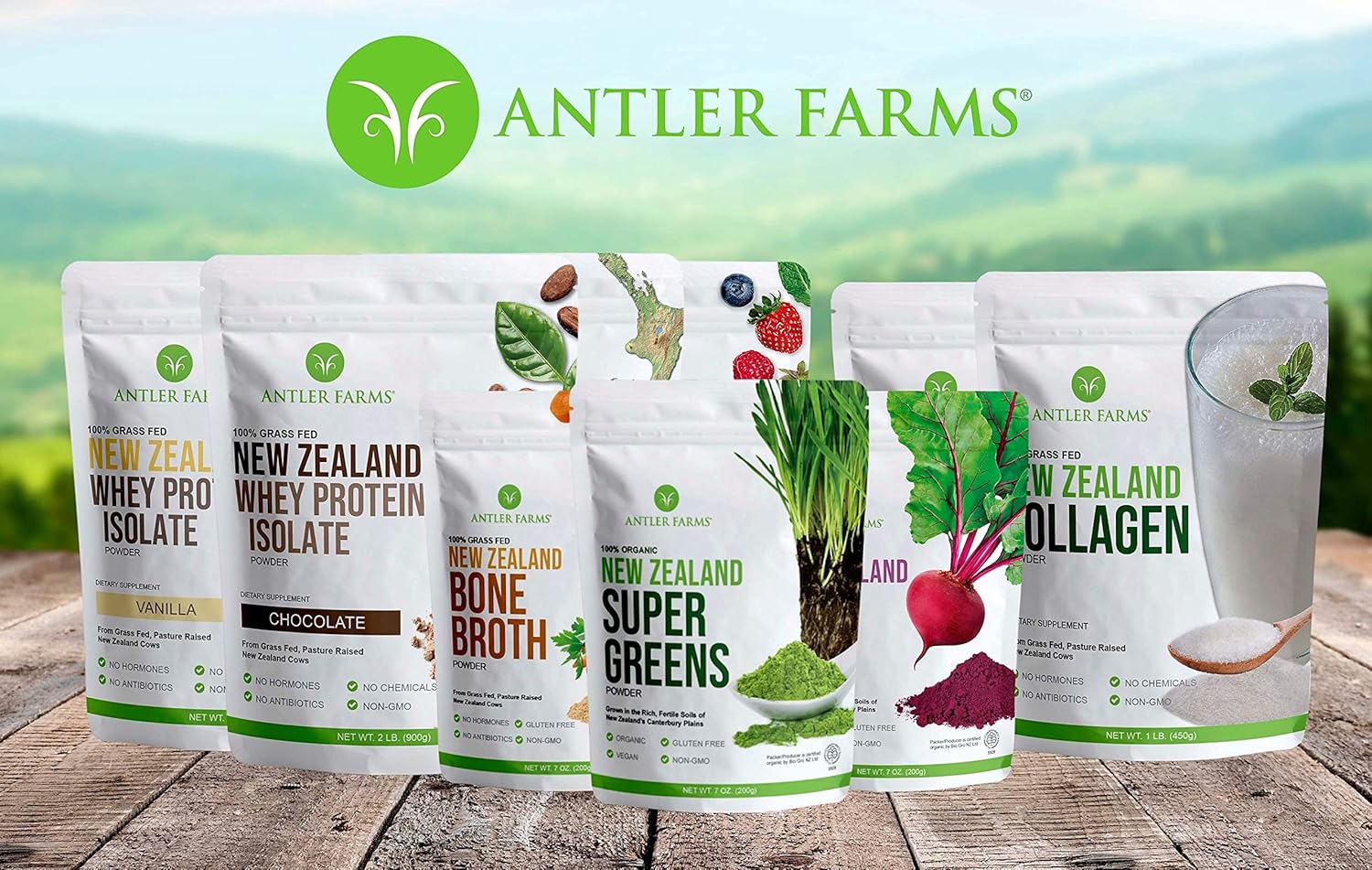 100% Grass Fed New Zealand Whey Protein Isolate & Collagen Powder Bundle from Antler Farms