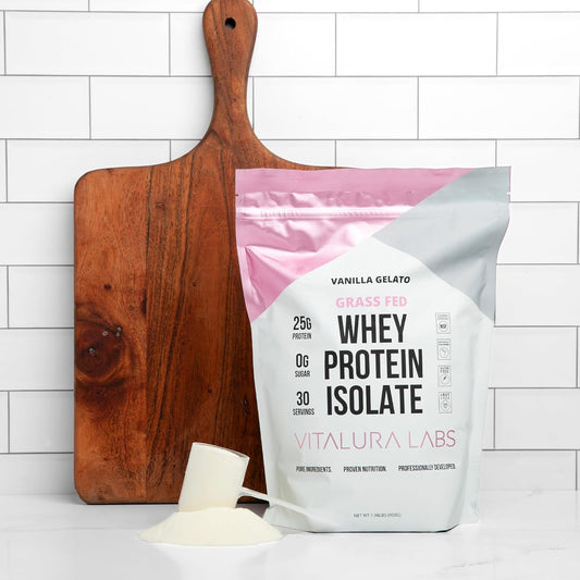 100% Grass-Fed Whey Protein Isolate - 25g Protein Per Serving - NSF Certified - Vanilla Gelato Flavor - No Fillers - Easy Digestion - 30 Servings