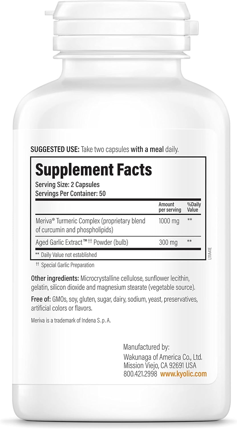 100 Kyolic Aged Garlic Extract Capsules with Curcumin for Healthy Inflammation Response