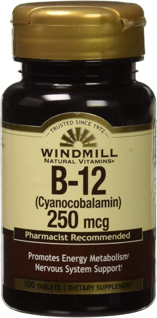 100 Mcg Windmill Vitamin B-12 Tablets - 100 Count Bottle