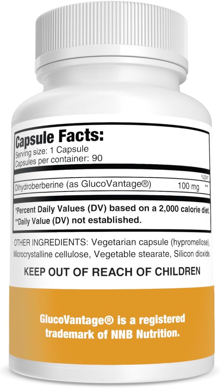 100 mg 90 Capsules Pure Dihydroberberine Supplement (GlucoVantage) for Enhanced Mental Clarity and Focus