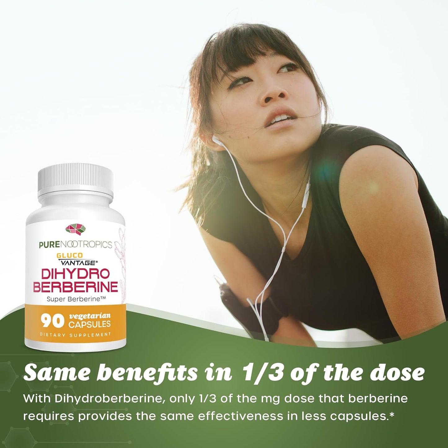100 mg 90 Capsules Pure Dihydroberberine Supplement (GlucoVantage) for Enhanced Mental Clarity and Focus
