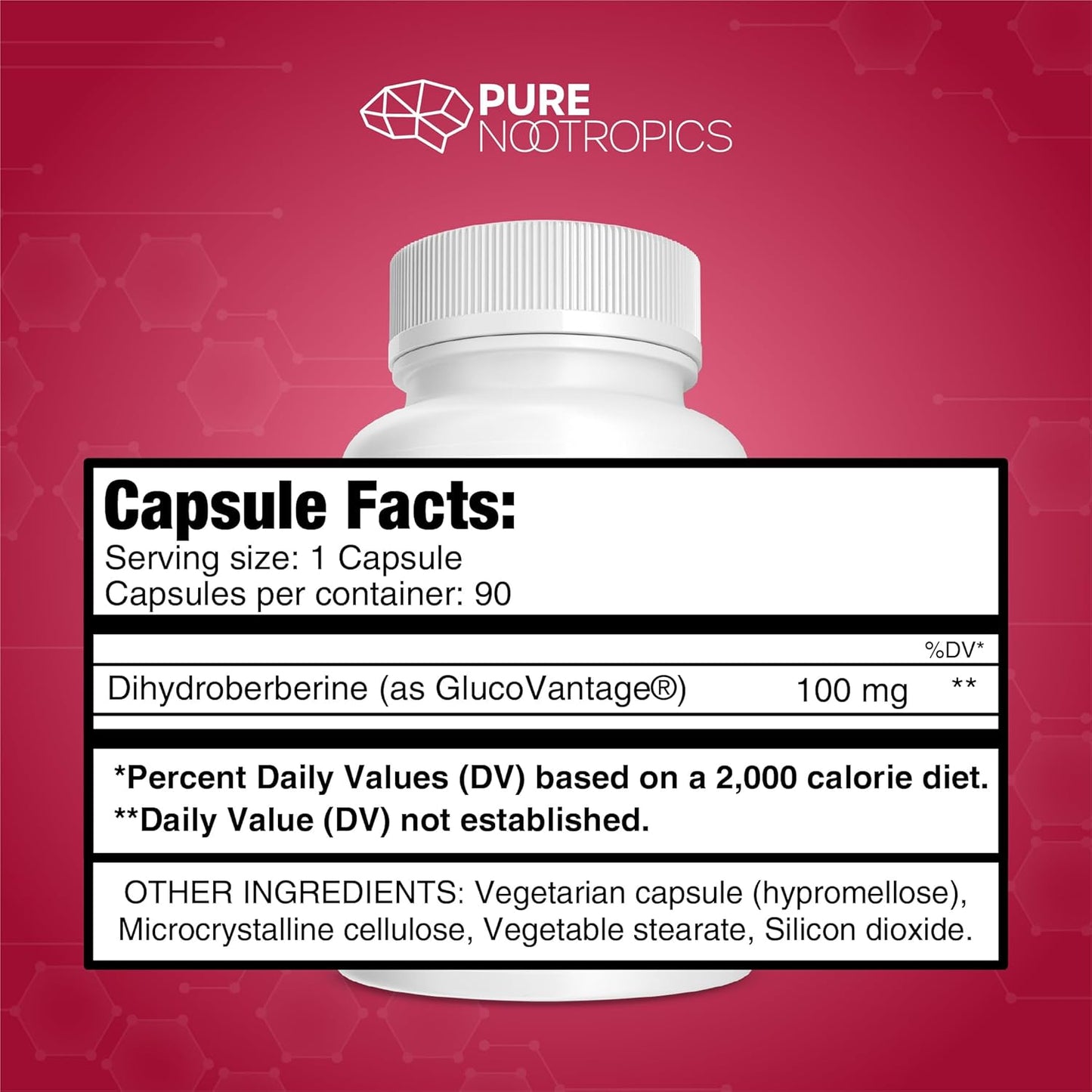 100 mg 90 Capsules Pure Dihydroberberine Supplement (GlucoVantage) for Enhanced Mental Clarity and Focus