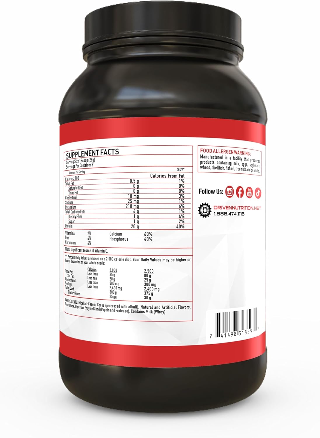 100% Micellar Casein Protein Powder with BCAA and Digestive Enzymes for Nighttime Muscle Recovery - Driven Nutrition Casein (Blondie Bliss)