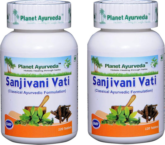 100% Natural and Pure Herbal Tablets - Planet Ayurveda Sanjivani Vati - 240 Tablets (2 Bottles)