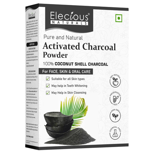 100% Natural Elecious Naturals Coconut Charcoal Powder - Detoxify Skin, Remove Dead Skin & Impurities - 200gm