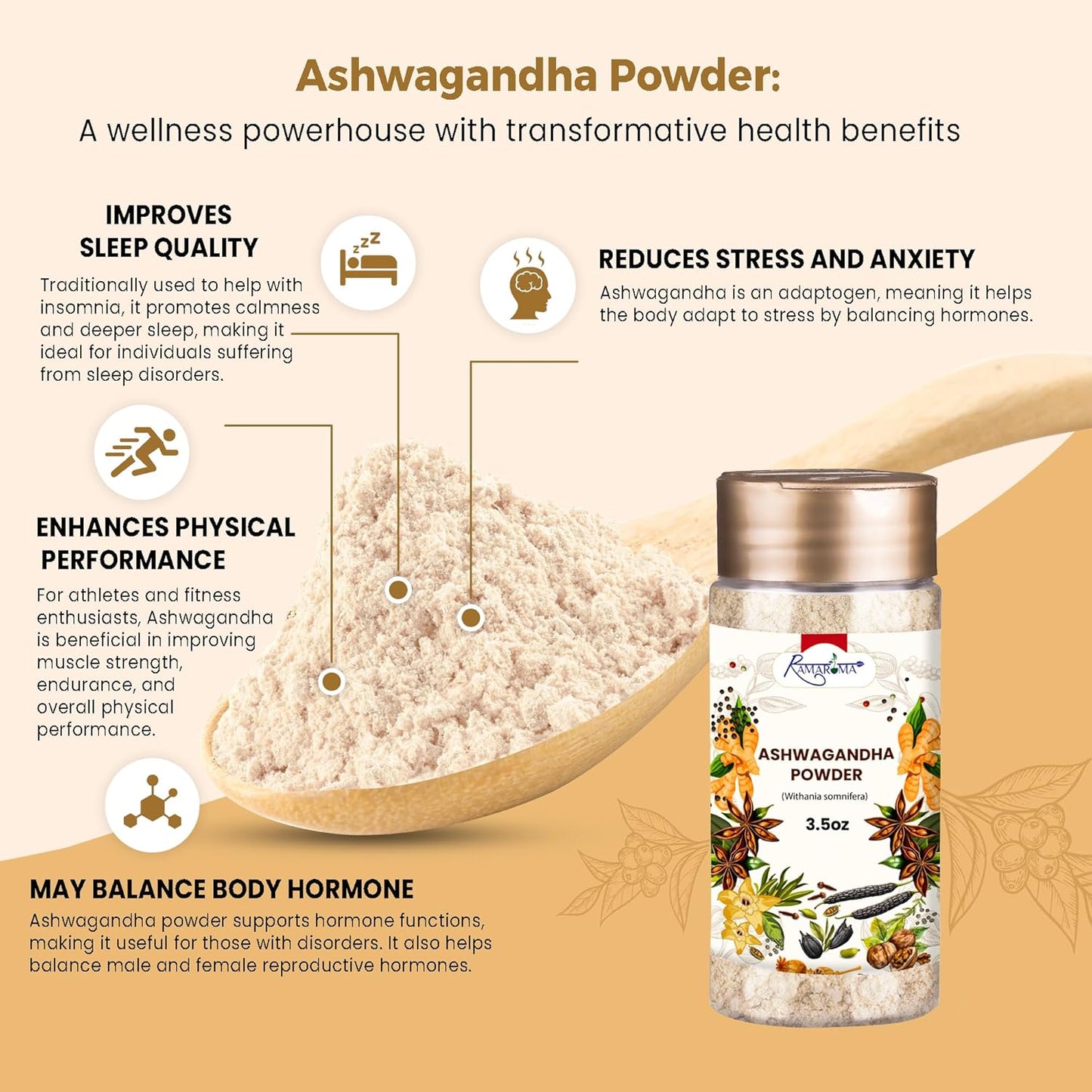 100% Natural Organic Ashwagandha Powder - Vegan, Gluten-Free, Kosher, Non-GMO, Uplift Mood - Herbal Supplement - 8oz