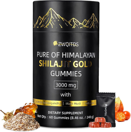 100% Natural Organic Himalayan Shilajit Gold Gummies with Fulvic Acid - Boost Energy & Immune Health - 60 Sugar-Free Non-GMO Gummies for Men and Women