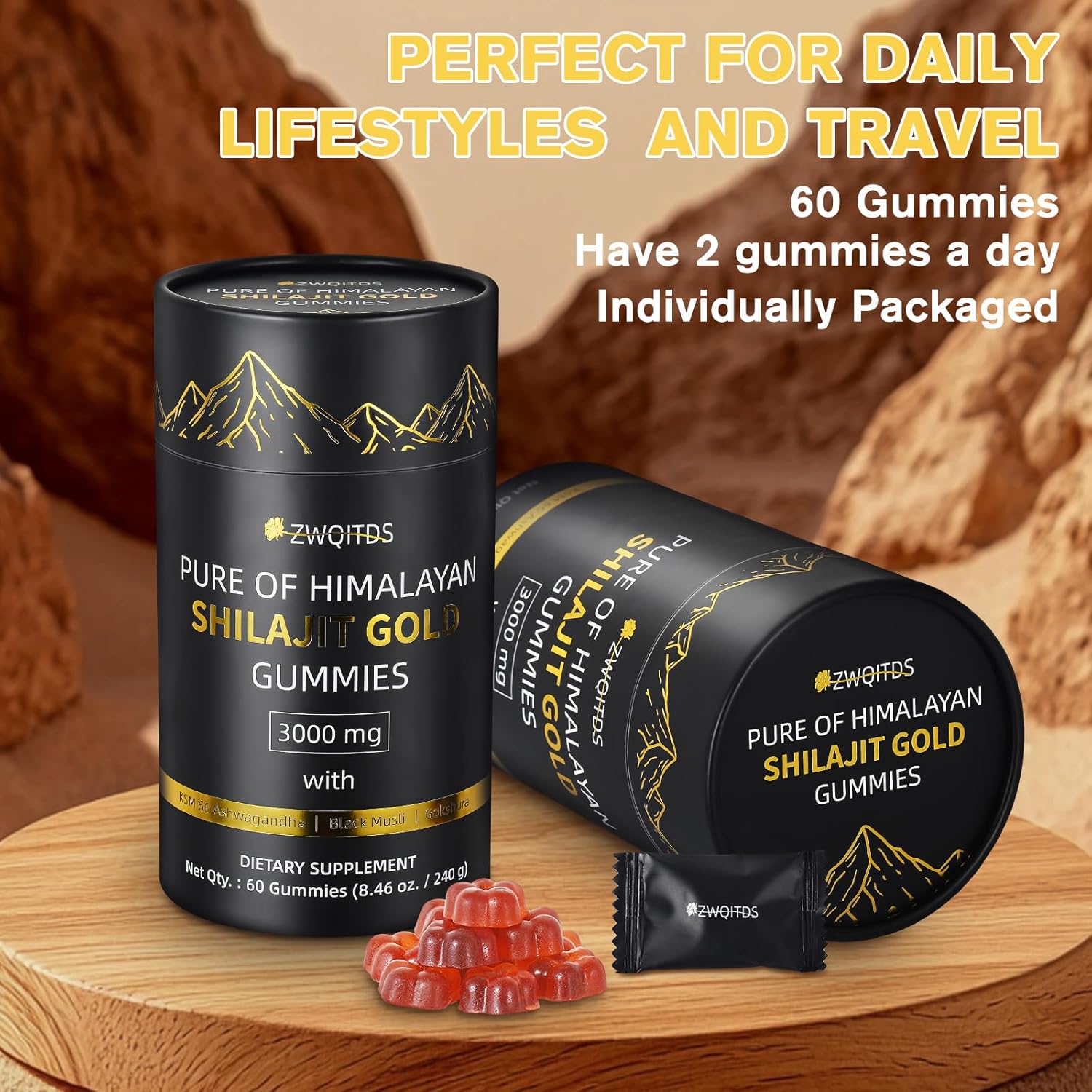 100% Natural Organic Himalayan Shilajit Gold Gummies with Fulvic Acid - Boost Energy & Immune Health - 60 Sugar-Free Non-GMO Gummies for Men and Women