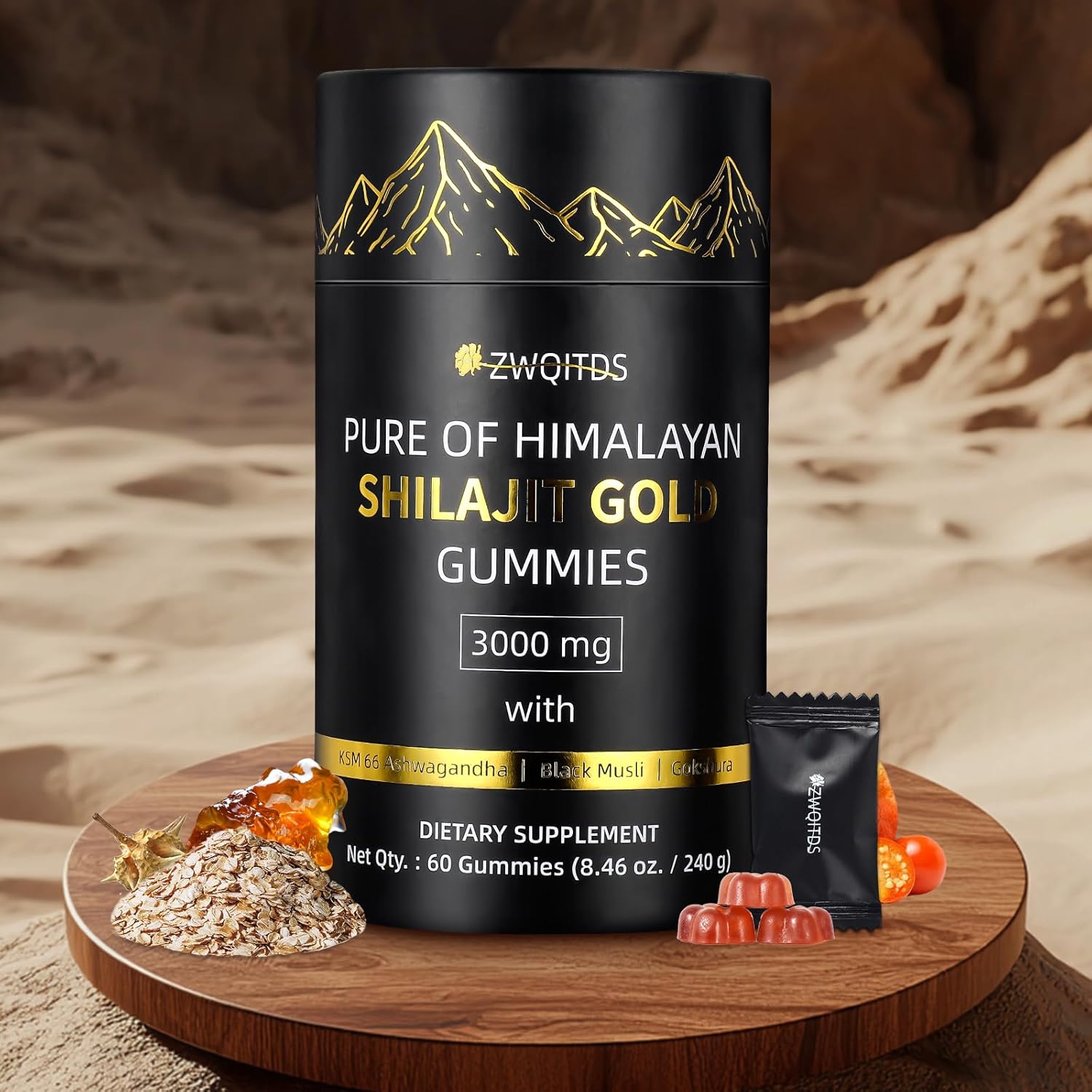 100% Natural Organic Himalayan Shilajit Gold Gummies with Fulvic Acid - Boost Energy & Immune Health - 60 Sugar-Free Non-GMO Gummies for Men and Women
