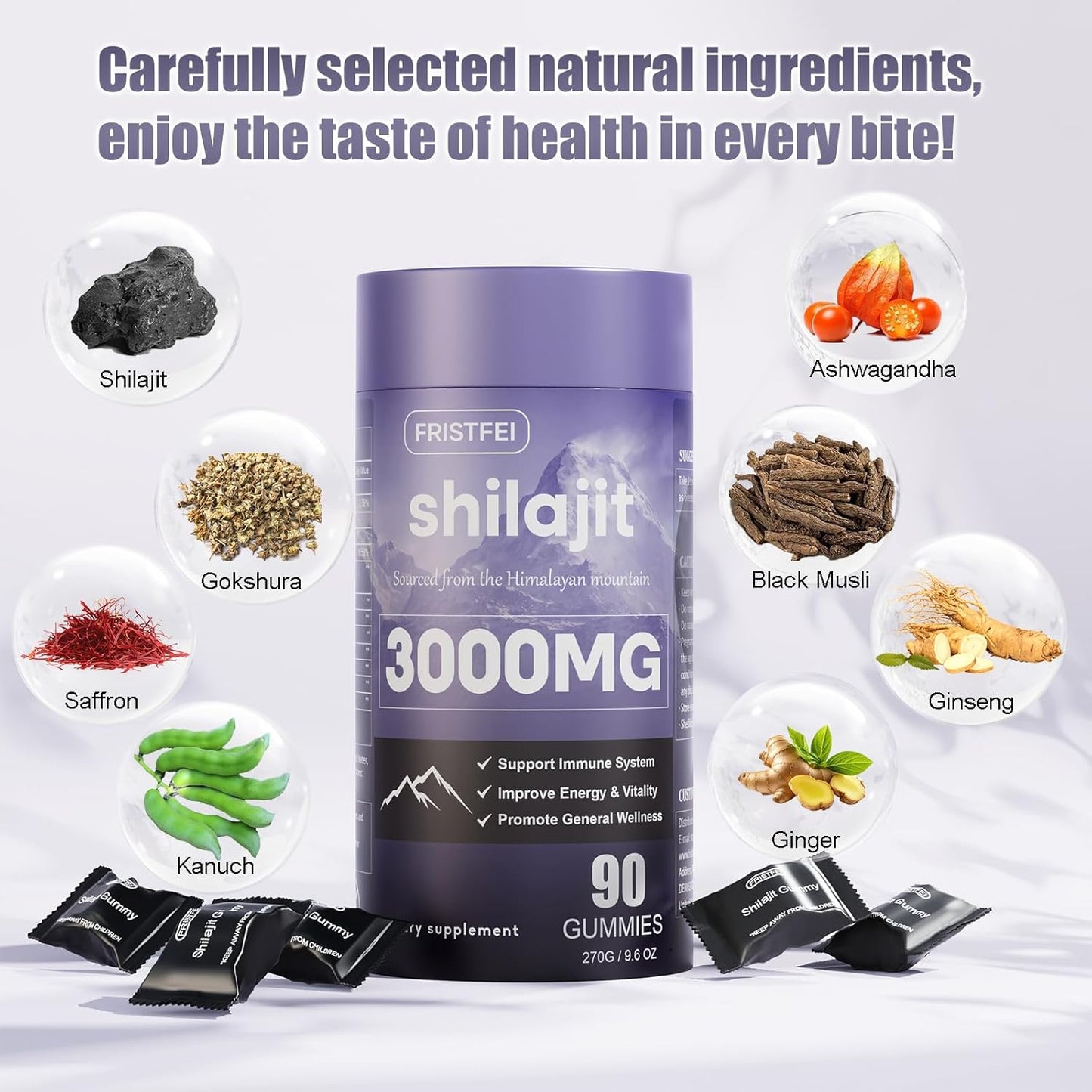 100% Natural & Organic Pure Himalayan Shilajit Gummies - 85+ Trace Minerals & Fulvic Acid - 180 Count - Men & Women - Individually Packaged