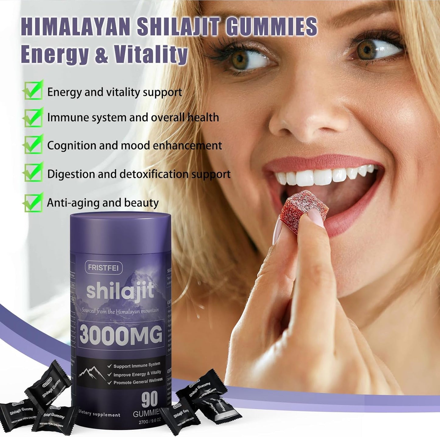 100% Natural & Organic Pure Himalayan Shilajit Gummies - 85+ Trace Minerals & Fulvic Acid - 180 Count - Men & Women - Individually Packaged