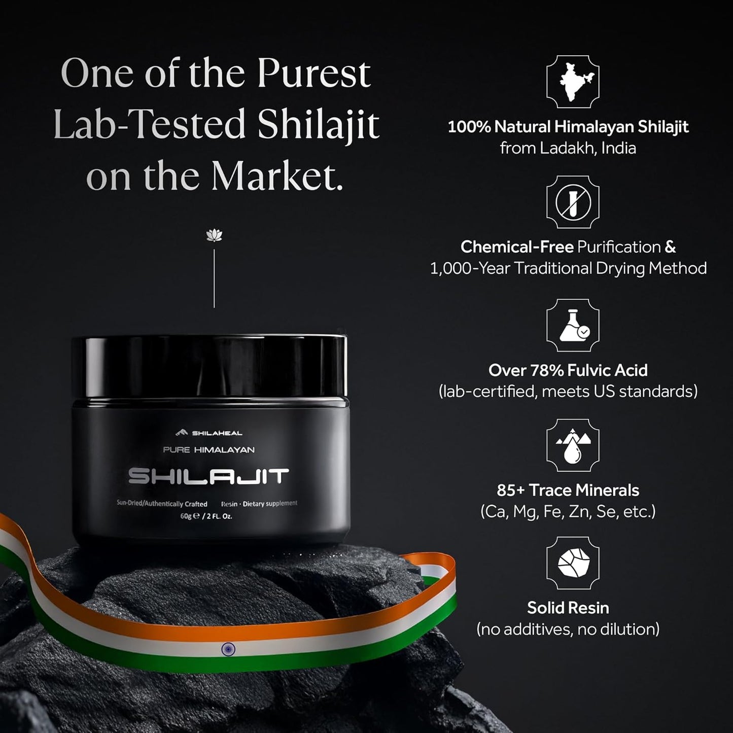 100% Natural SHILAHEAL Shilajit Resin from Ladakh, Himalayas 60g - Energy Boost & Immune Support - Men & Women - 4-Month Supply
