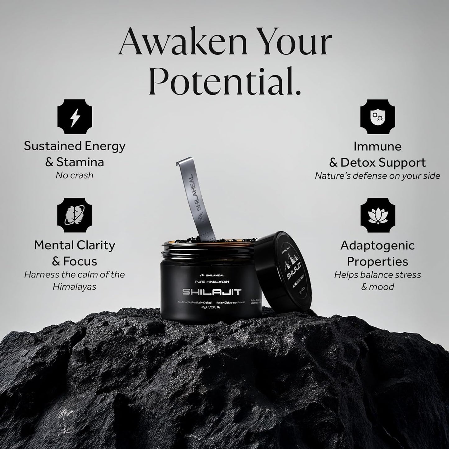 100% Natural SHILAHEAL Shilajit Resin from Ladakh, Himalayas 60g - Energy Boost & Immune Support - Men & Women - 4-Month Supply