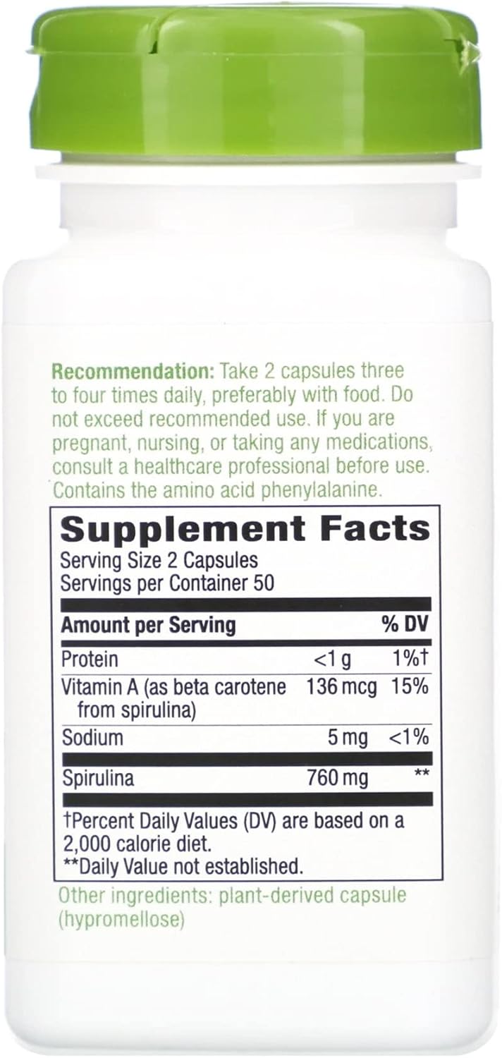 100 Nature's Way Spirulina Micro-Algae Capsules - 380 mg Vegan Supplement