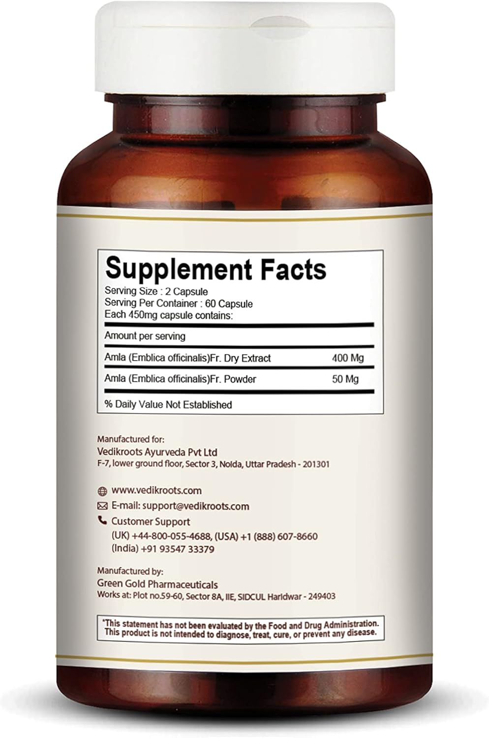 100% Organic Amla Capsules for Immunity Boost - Natural Vitamin C Source - Herbal Supplements (60 Capsules)