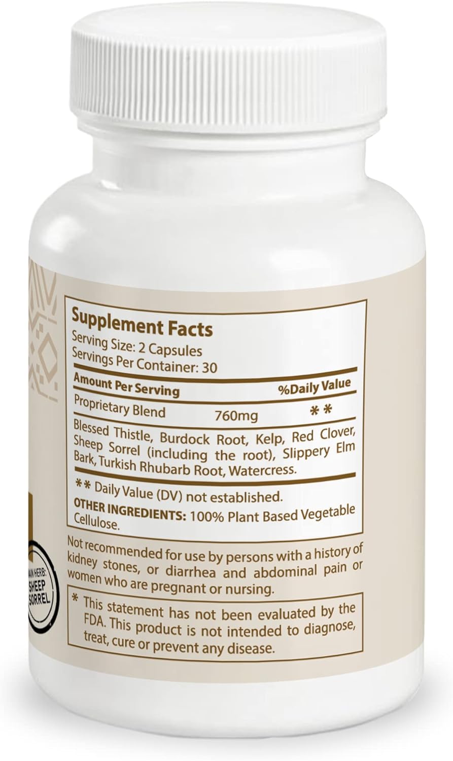 100% Organic Essiac Tea Capsules - Advanced Antioxidant Blend for Overall Health - 8 Herb Supplement - 60 Capsules