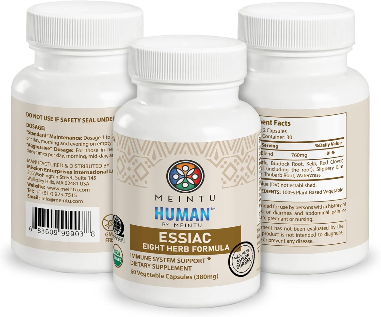 100% Organic Essiac Tea Capsules - Advanced Antioxidant Blend for Overall Health - 8 Herb Supplement - 60 Capsules