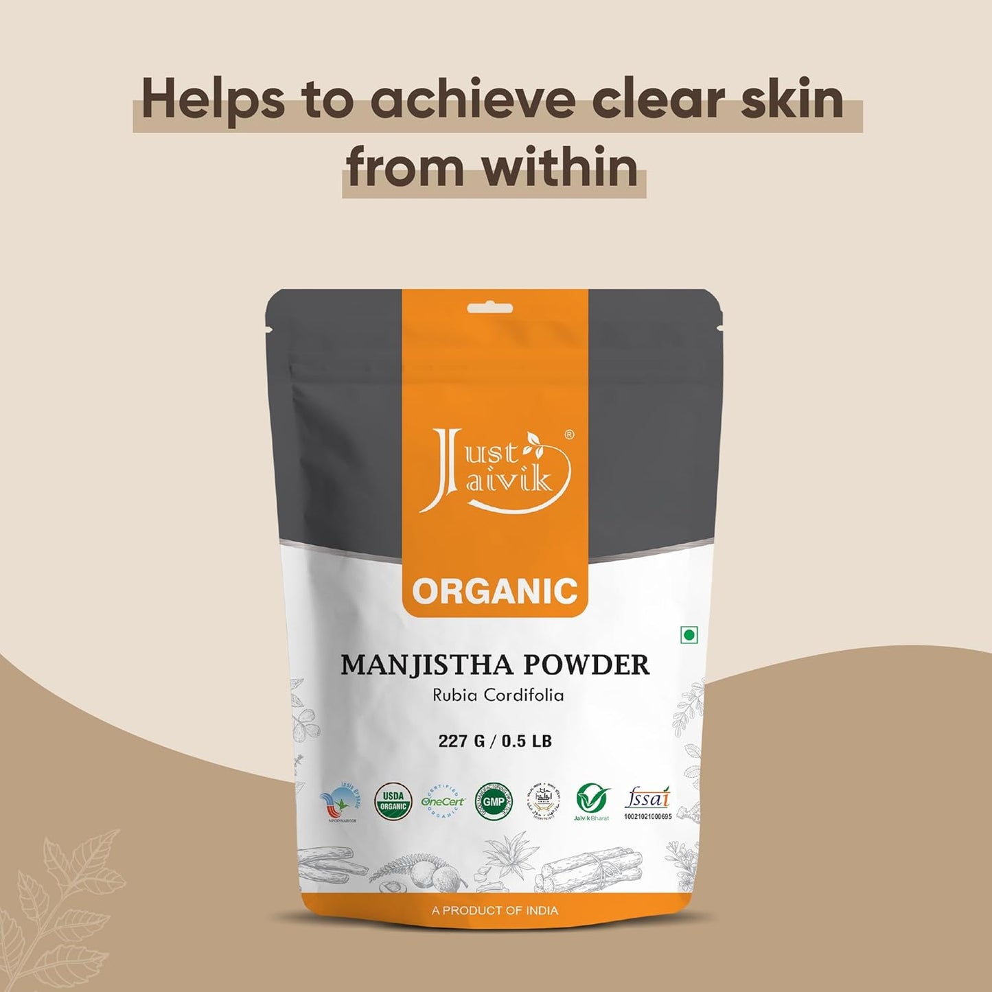 100% Organic Manjistha Powder - Certified by OneCert Asia - 227g/1/2LB - Rubia cordifolia for Healthy Skin - USDA Organic Certified