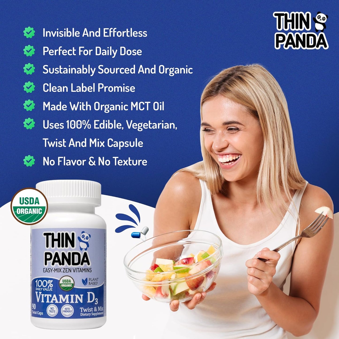 100% Organic Vitamin D3 Supplement for Strong Bones & Healthy Immunity | Twist & Mix Design | GMO Gluten Vegan | Adults & Kids 4+ | 90 Servings