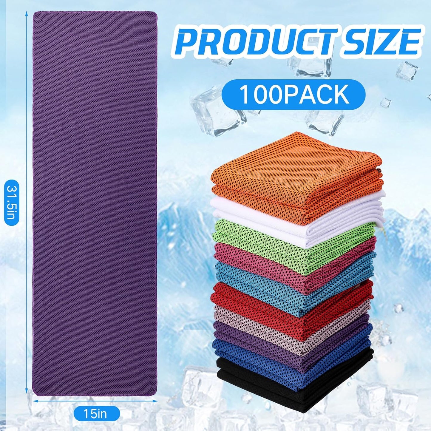 100 Pack Microfiber Cooling Towels for Gym, Yoga, Golf, and Beach - Breathable Ice Towels for Neck and Face - Chilly Sweat Towels for Sports