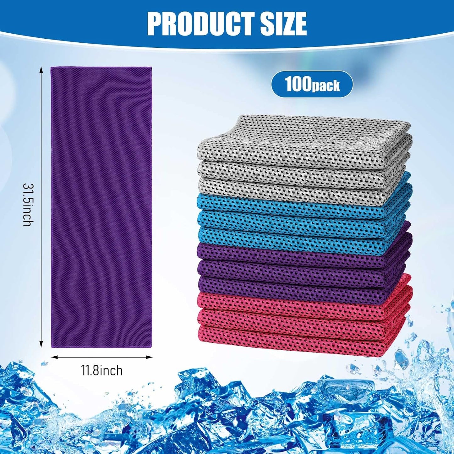 100-Pack Microfiber Cooling Towels for Gym, Yoga, Golf, and Beach Workouts - Breathable Ice Towels for Neck and Face
