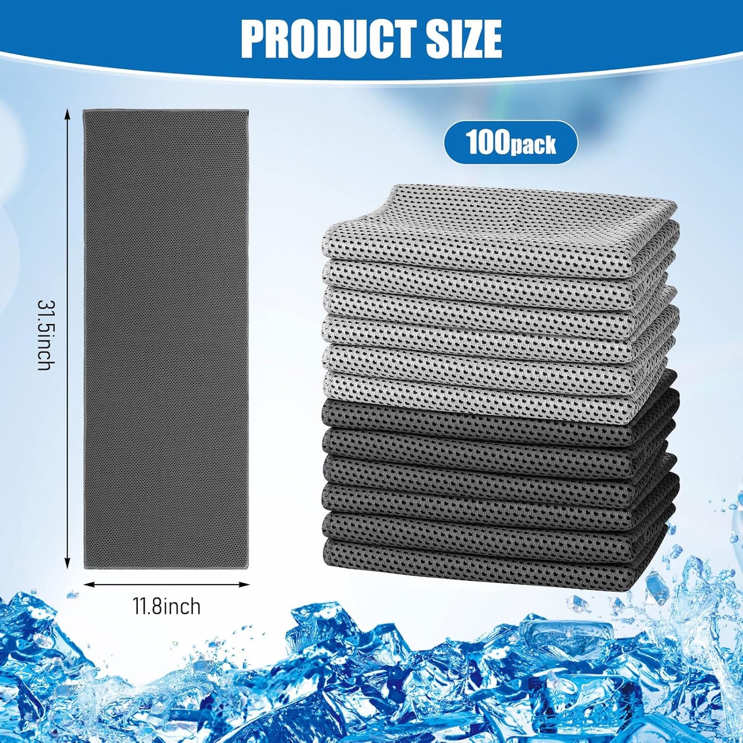 100 Pack Microfiber Cooling Towels for Gym, Yoga, Golf, Beach - Breathable Chilly Sports Towel for Neck and Face - Ice Towel for Sweat Relief