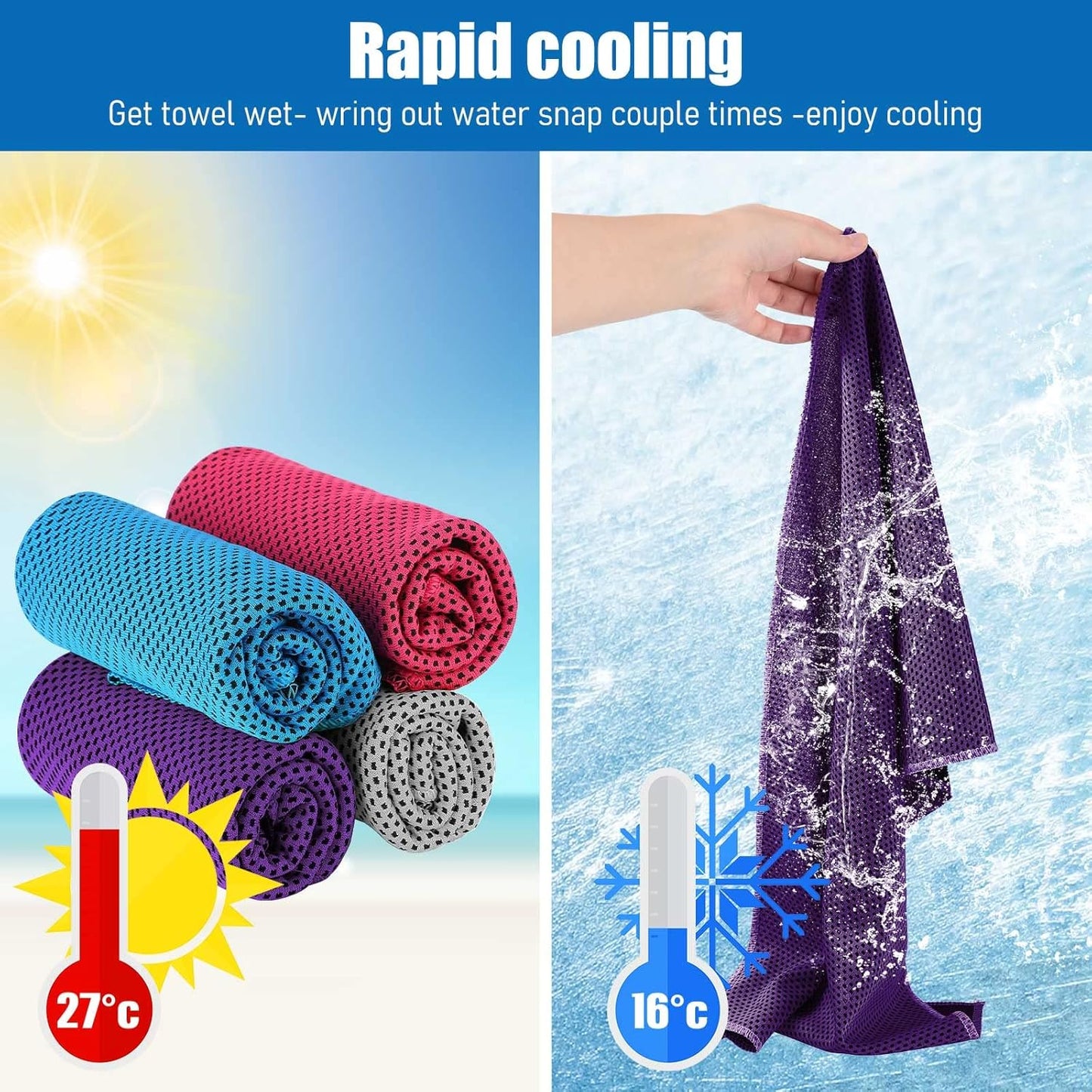 100-Pack Microfiber Cooling Towels for Gym, Yoga, Golf, and Beach Workouts - Breathable Ice Towels for Neck and Face