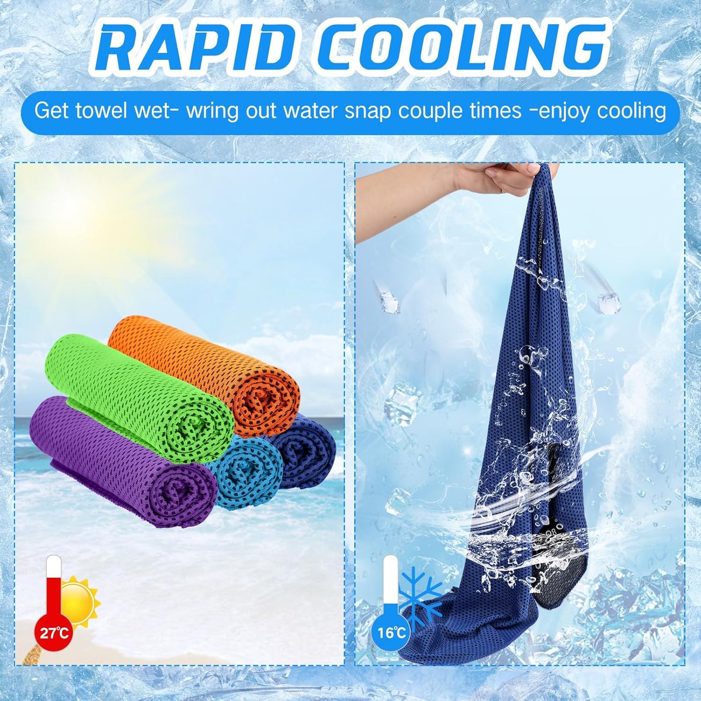 100 Pack Microfiber Cooling Towels for Gym, Yoga, Golf, and Beach - Breathable Ice Towels for Neck and Face - Chilly Sweat Towels for Sports