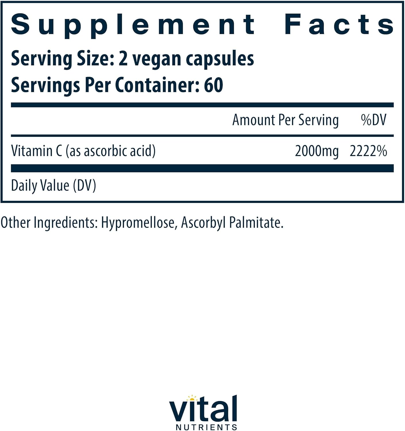100% Pure Ascorbic Acid Vitamin C 1000mg Supplement for Immune Support - Vegan Antioxidant Capsules - Non-GMO - 120 Count