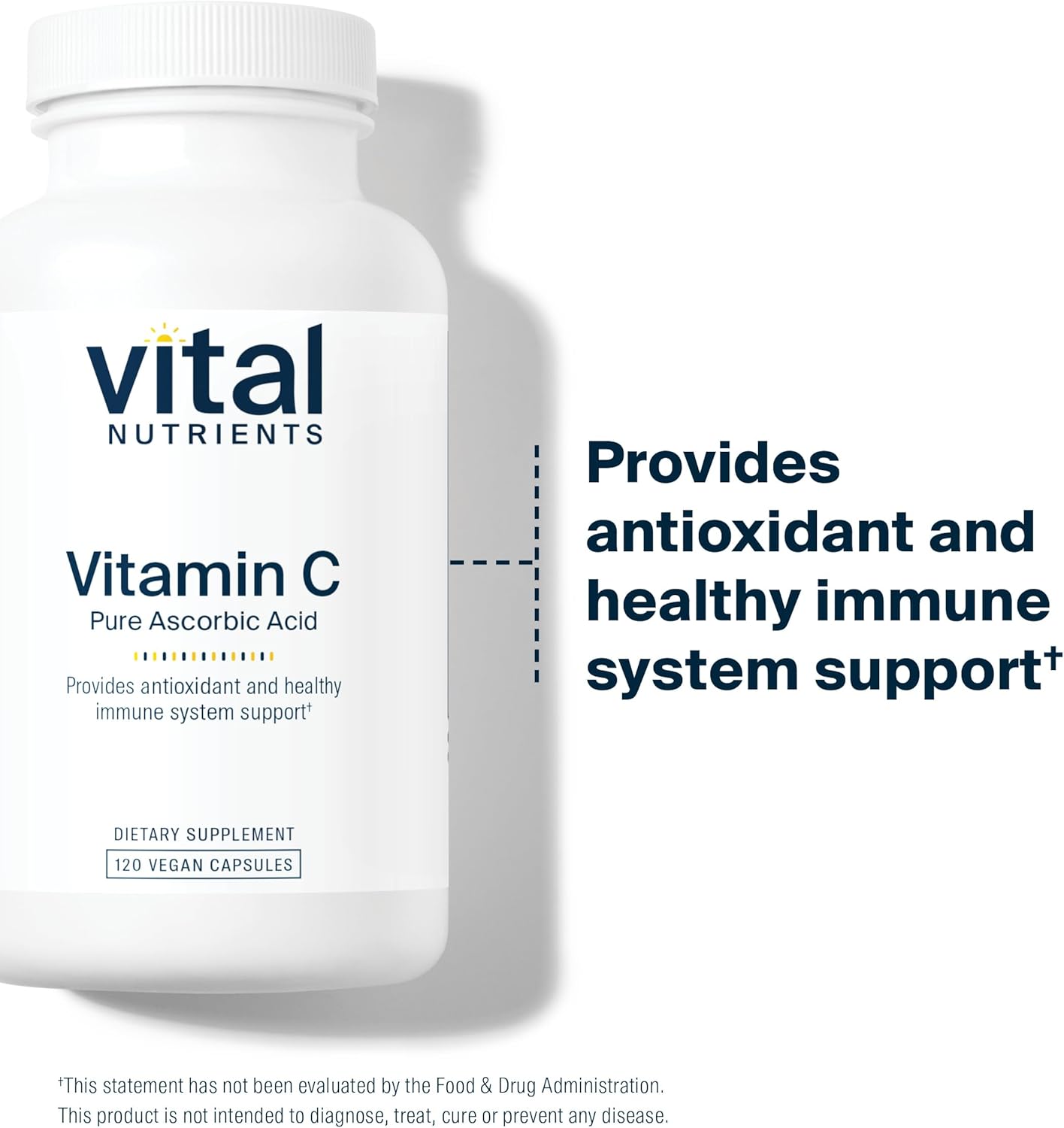 100% Pure Ascorbic Acid Vitamin C 1000mg Supplement for Immune Support - Vegan Antioxidant Capsules - Non-GMO - 120 Count