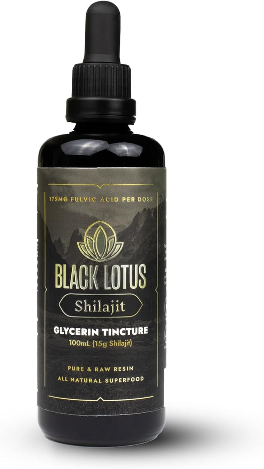 100% Pure Black Lotus Shilajit Resin Tincture - 100ml Liquid with Amino Acids, Fulvic Acid, Trace Minerals - Immune Support & Energy Boost for Men & Women